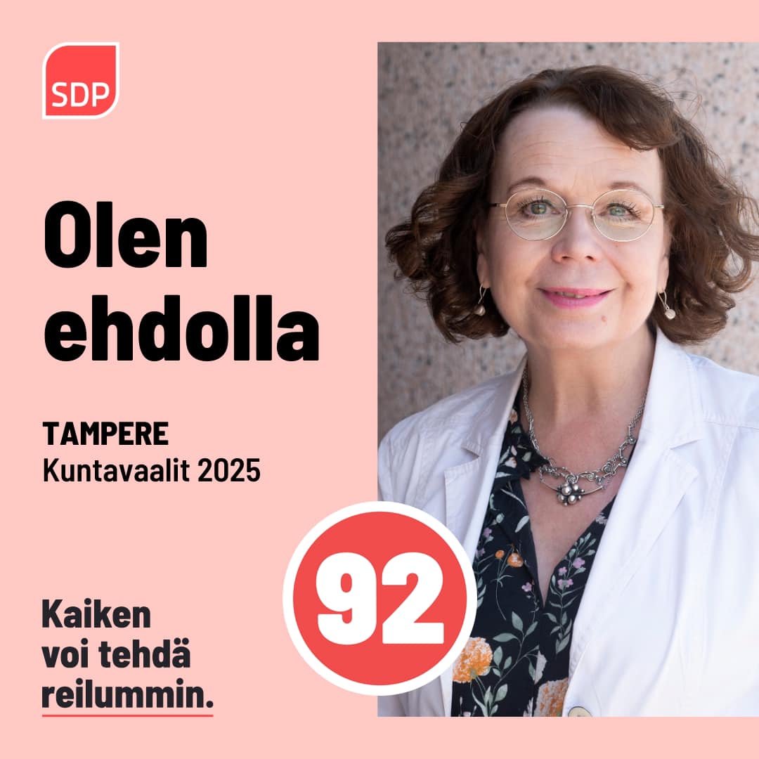 Olen ehdolla kuntavaaleissa Tampereella nro 92