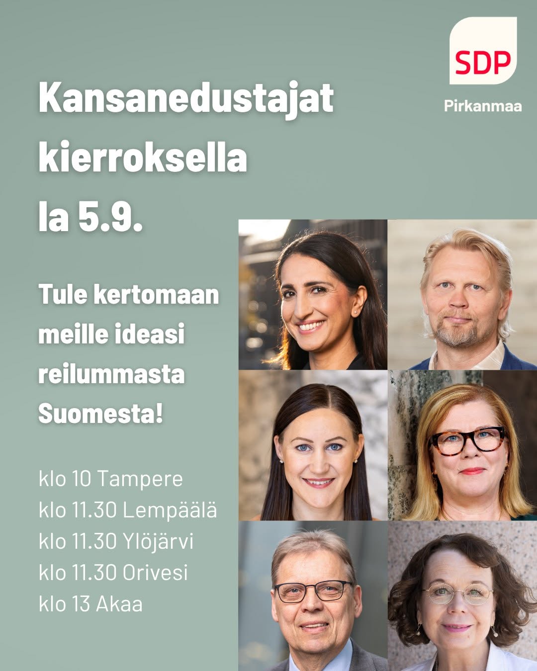 Kansanedustajat kiertueella Pirkanmaalla la 5.9.2026